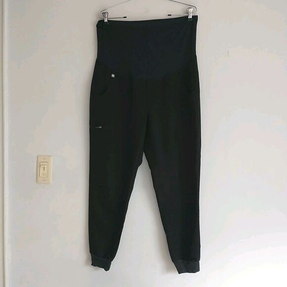 FIGS Zamora Maternity Scrub Pants Womens MPetite Black Technical - Picture 1 of 11